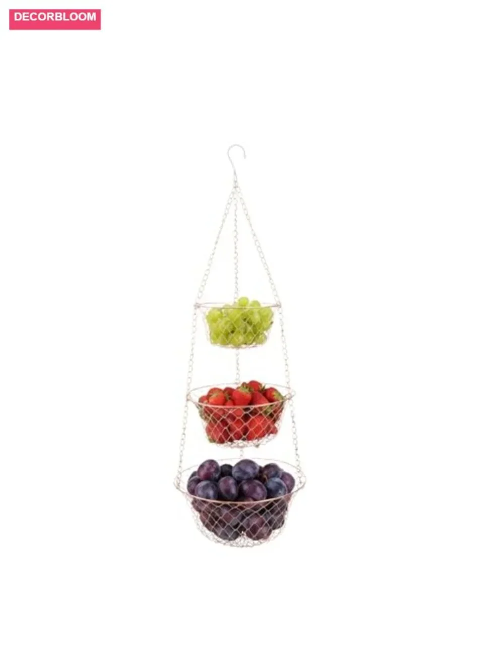 3-Tier Copper Hanging Basket Foldable Rust-Resistant Kitchen Fruit Veggie
